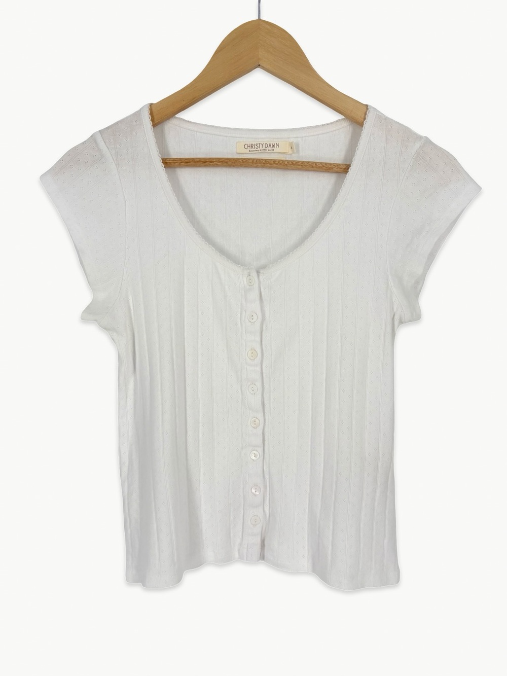 Christy Dawn Bridget Tee Size Small Ivory Pointelle Scoop Neck 100% Cotton